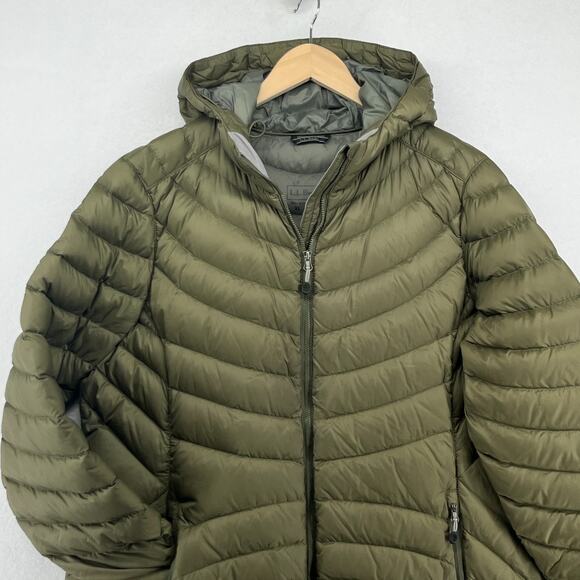 LL BEAN Coat Women XL Ultralight 850 Goose Down Hooded Jacket Parka Puffer Green - Picture 4 of 16